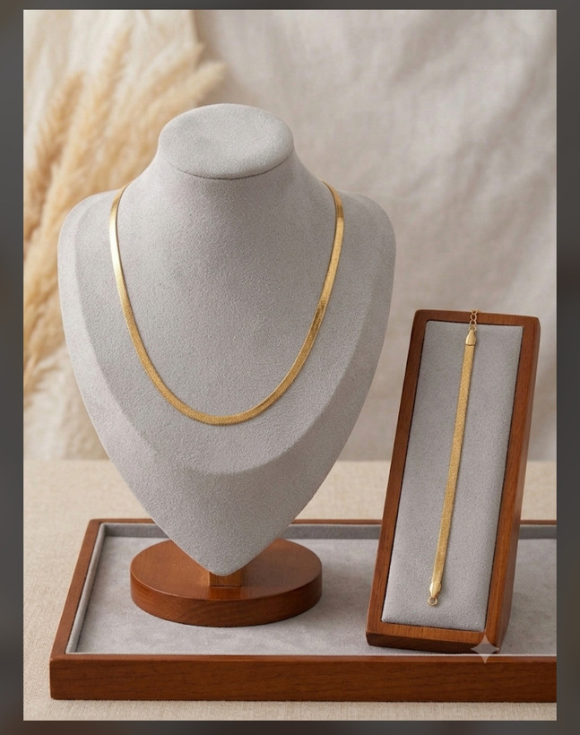 ست گردنبند و دستبند ماری (Snake Chain) | استیل ضد زنگ رنگ ثابت (طلا و نقره)
